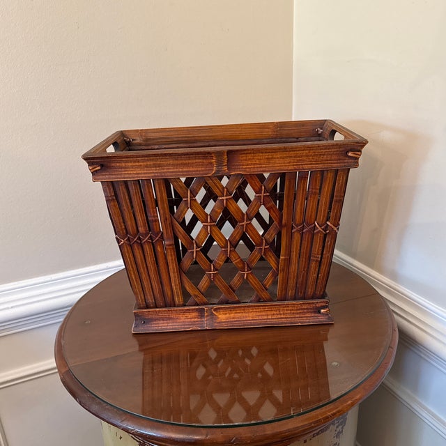 Vintage 1970s Bamboo & Rattan Magazine Rack For Sale - Image 4 of 9