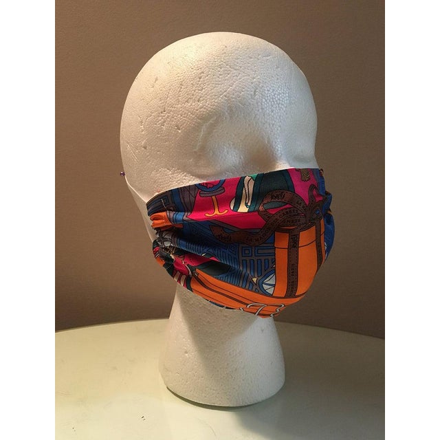 Textile Handmade Hermes La Maison Des Carres Silk Scarf Face Mask For Sale - Image 7 of 8
