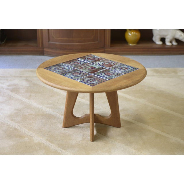 1950s Oak Side Table by Guillerme and Chambron and Ceramic by Danikowski for Votre Maison, 1950s For Sale - Image 5 of 11