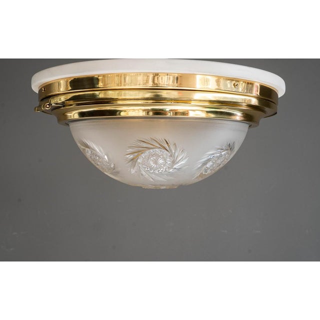 Art Deco Ceiling Lamp with Cut Glass Shade, Vienna, 1920s For Sale - Image 3 of 18