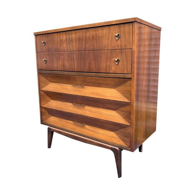 Wood Mid Century Modern Vintage Tall Dresser High Boy in Albert Parvin Style Sculpted Design For Sale - Image 7 of 8