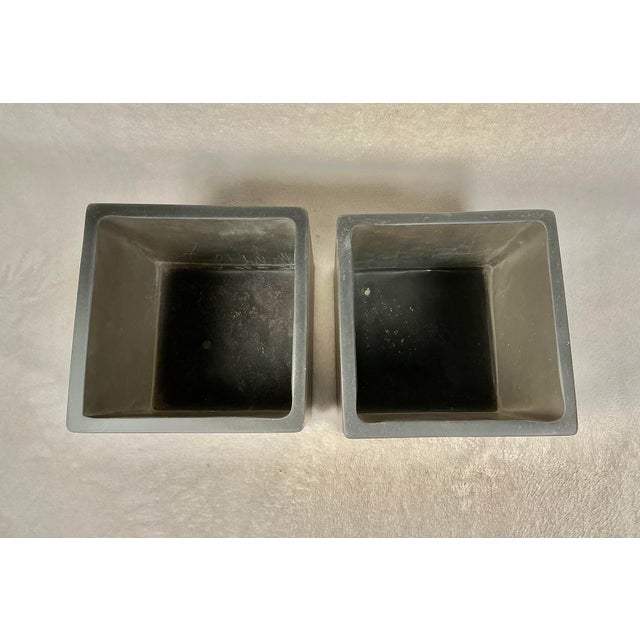 Martha Sturdy Pair Vintage Martha Sturdy Resin Cube Charcoal Grey Vases For Sale - Image 4 of 12