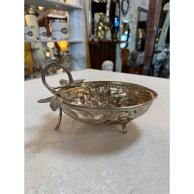 Silvered Metal Botanical Bowl With Branch Handle, 1970s For Sale - Image 4 of 6