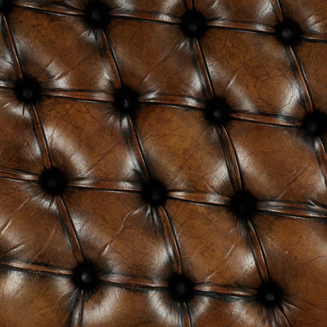 Vintage Button Tufted Leather Ottoman For Sale - Image 9 of 12