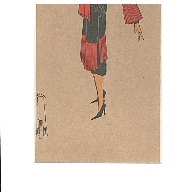 Art Deco C1925 French Original Art Deco Fashion Drawing, Gouache, Documentation For Sale - Image 3 of 5