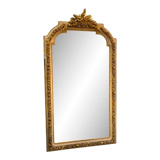 French Rococo Gilt Mirror – Ornate Gold Leaf Frame With Birds & Nature Details For Sale