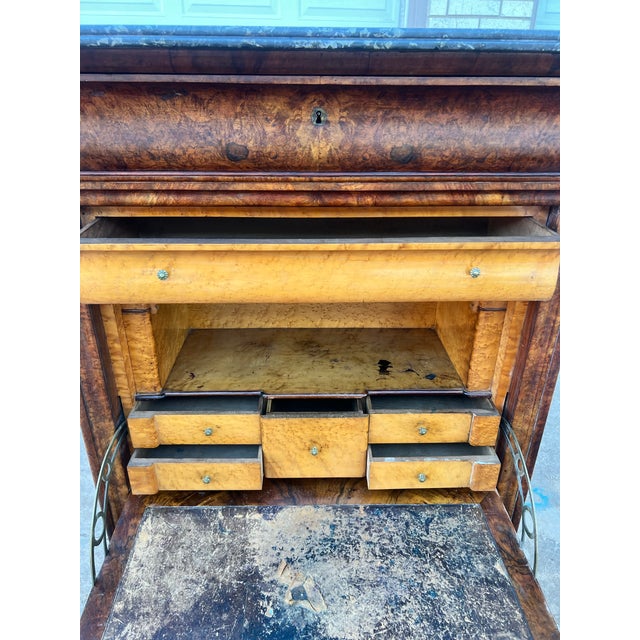 French 19th Century Louis Philippe Burl Walnut Marble Top Secretaire For Sale - Image 10 of 12