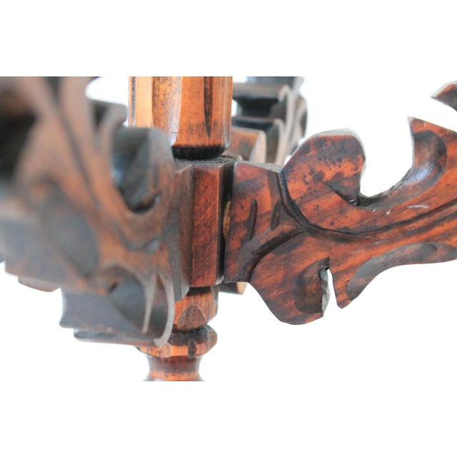 Brown Rustic Spanish Revival Style Carved Wood Five Arm Candelabra For Sale - Image 8 of 12