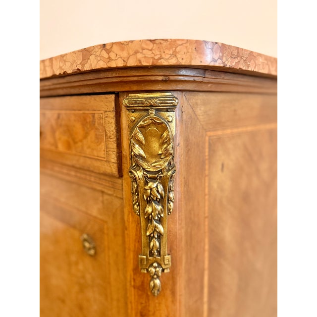 Wood Antique French Commode in Burl Wood with Pink Marble and Gilt Bronze, 1890s For Sale - Image 7 of 16