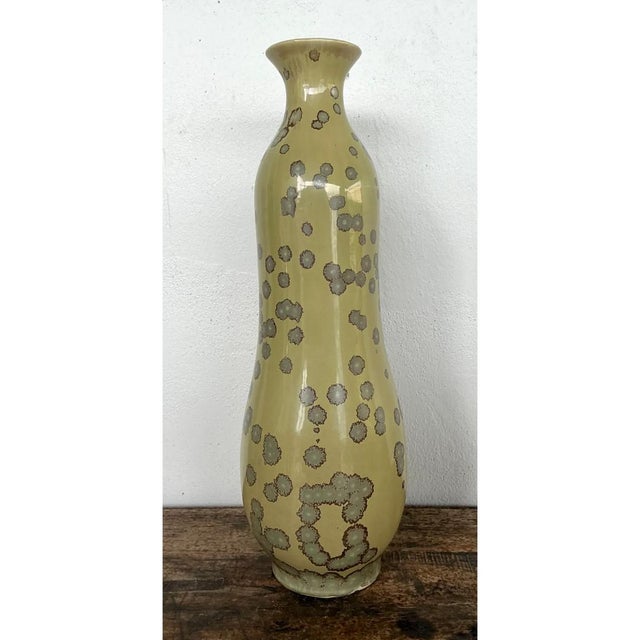Vintage Yellow Crystalline Glazed Ceramic Vase For Sale - Image 10 of 12
