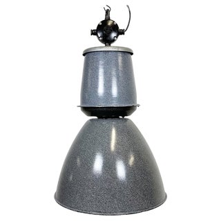 Large Grey Enamel Industrial Factory Pendant Lamp from Elektrosvit, 1960s For Sale
