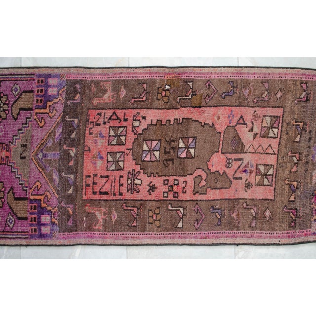 Hand-Knotted Turkish Runner Rug . Low Pile Full Tribal Design Narrow Runner Rug 2′2″ × 13′4″ For Sale - Image 10 of 16