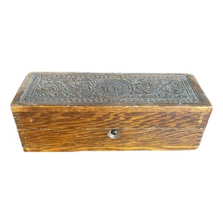 Antique Handcarved Oak Wood Wheeler & Wilson Jewelry Box C. 1890 For Sale