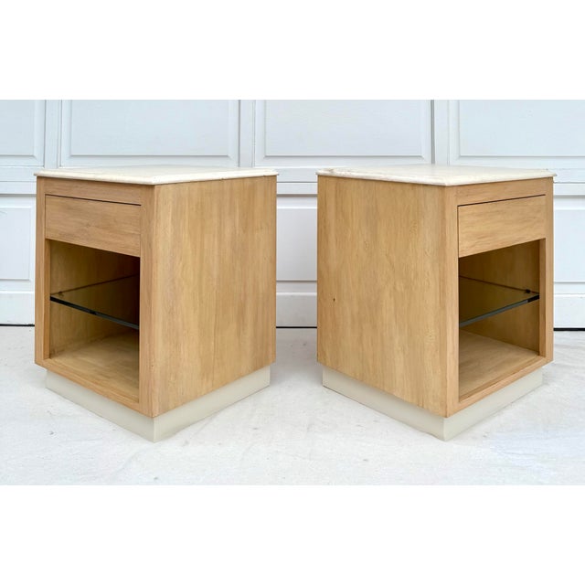 Amber Lewis Pair of Natural Wood Concrete-Stone Capped Nightstands For Sale - Image 4 of 12