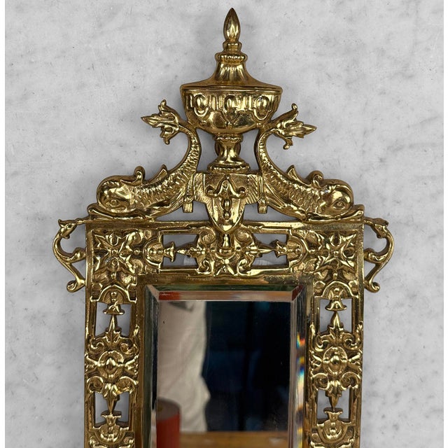 Antique 19th C. Victorian Brass Figural Dolphin Wall Mirror For Sale - Image 4 of 8