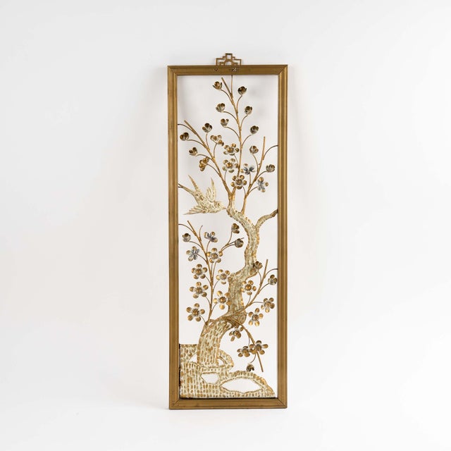 Wood Vintage Mid-Century Metal Flower Wall Art Set - Gold Cream Botanical Collection - Set of 4 For Sale - Image 7 of 12