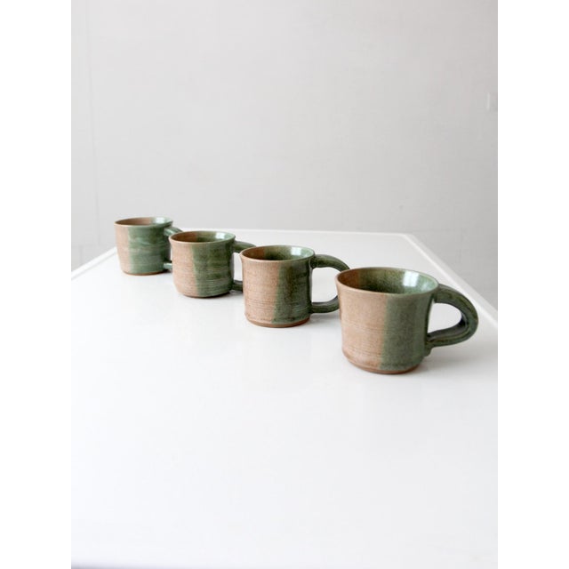 Green Vintage Studio Pottery Mug Set of 4 For Sale - Image 8 of 18