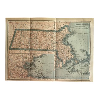 Antique 1920s Massachusetts State Map For Sale