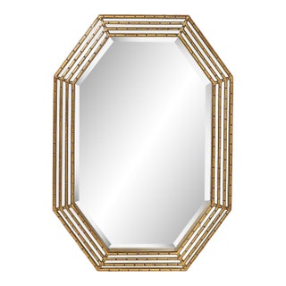 Mid-Century Modernist Octagonal & Tiered Segmented Giltwood Mirror For Sale