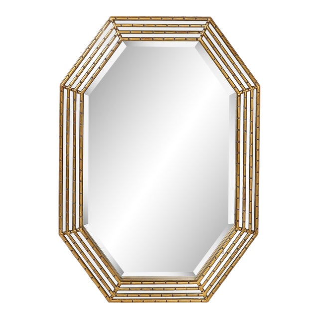 Mid-Century Modernist Octagonal & Tiered Segmented Giltwood Mirror For Sale