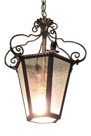 Arts & Crafts Wrought Iron Lantern in Glass, 1900s