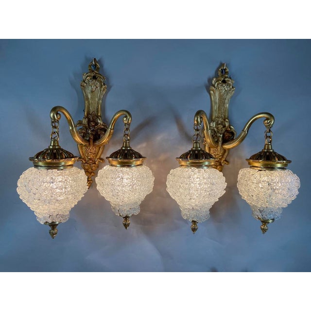 Metal 1980s French Louis XVI Gold Bronze Crystal Wall Lamps / Sconces - Pair For Sale - Image 7 of 18