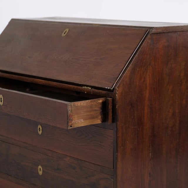 Antique Empire Oak Secretary Desk with Inlay and Brass Fittings, 1840s For Sale - Image 6 of 13