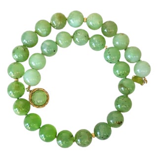 Australian Chrysoprase Beaded Necklace With Sterling Silver Chrysoprase Clasp For Sale