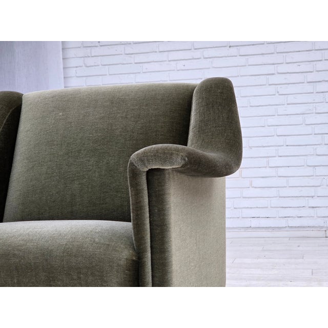 Mid-Century Modern Vintage Danish Armchair in Green Furniture Velour and Beech Wood, 1970s For Sale - Image 3 of 18