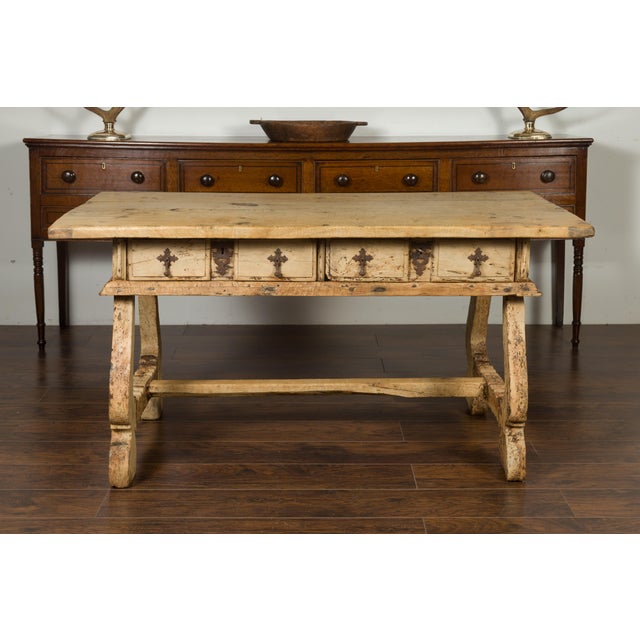 Early 19th Century Spanish Baroque Style Bleached Walnut Trestle Base Farm Table, circa 1820 For Sale - Image 5 of 12