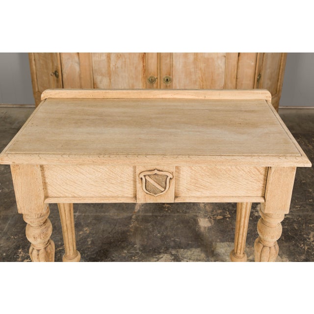 19th Century English Bleached Oak Side Table with Carved Shield Motif For Sale - Image 9 of 12