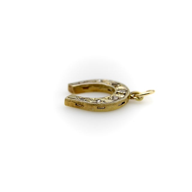 Late 19th Century Victorian 14k Gold With Silver Front Diamond Horseshoe Charm or Pendant For Sale - Image 4 of 9