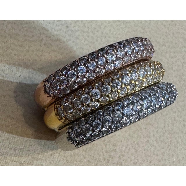 3 Carat Pave Set Diamond 3 Band in 14 Karat White , Yellow & Pink Gold , Size 7 For Sale - Image 18 of 18