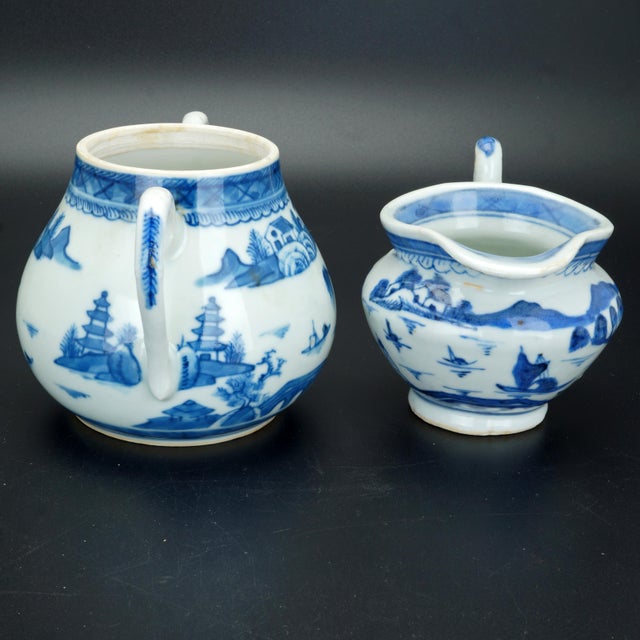 Hand-painted and potted early American ware produced in Canton, China in the late 18th or early 19th century. The glazes...
