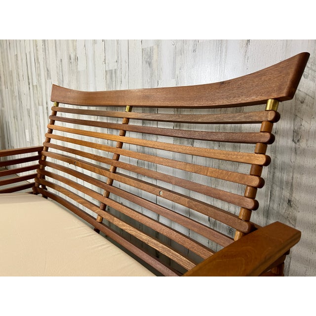 Wood Vintage Slatted Teak Settee For Sale - Image 7 of 12