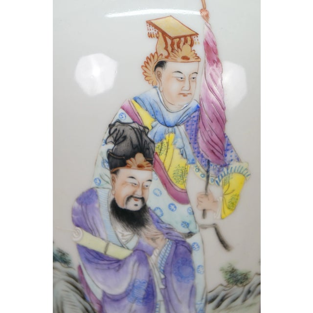 Chinese Famille Porcelain Ginger Jar Mantel Vase Urn Scholar Warrior Lamp 29" For Sale - Image 14 of 16