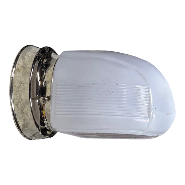 Mid-Century Bathroom Vanity Light With Polished Nickel and White Shade For Sale