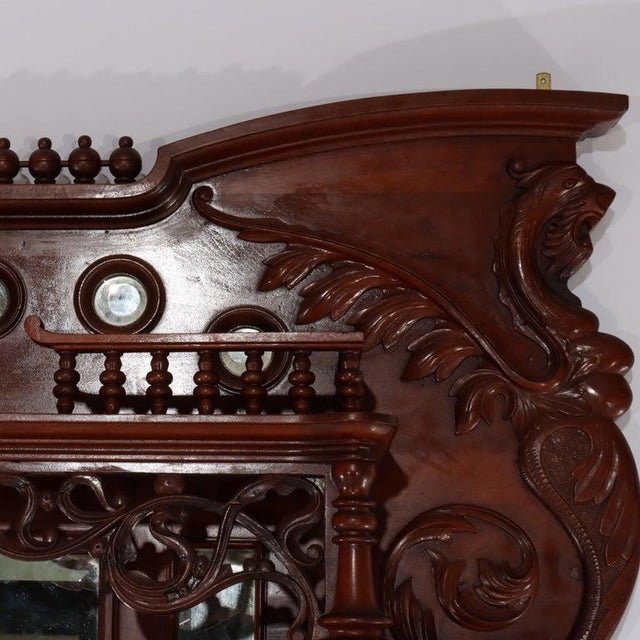 Horner School Figural Carved Cherry Stick & Ball Mirrored Fireplace Mantel C1900 For Sale - Image 10 of 18