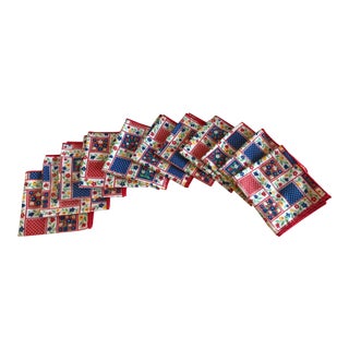 Vintage Checkerboard Floral Napkins - Set of 11 For Sale