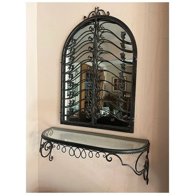 French Early 20th Century Napoleon III STyle French Rod Iron Mirror With Shelf For Sale - Image 3 of 5