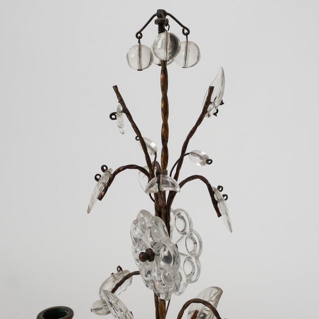 Glass Pair of Early 20th C. Crystal Flower Brass Candelabras French Style, For Sale - Image 7 of 15