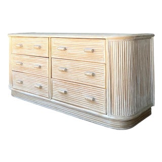 Vintage Washed Pretzel Reed Six-Drawer Dresser For Sale