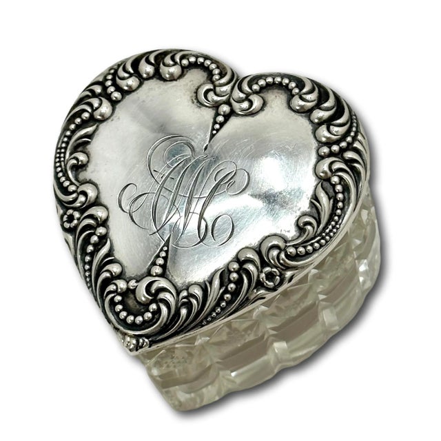 Beautiful Antique Hand Cut Crystal & Sterling Silver Victorian Sweetheart Trinket Box - Circa 1900 For Sale - Image 4 of 12