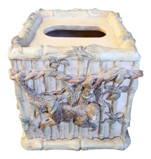 Resin Carved Monkey Faux Bamboo Tissue Box Holder