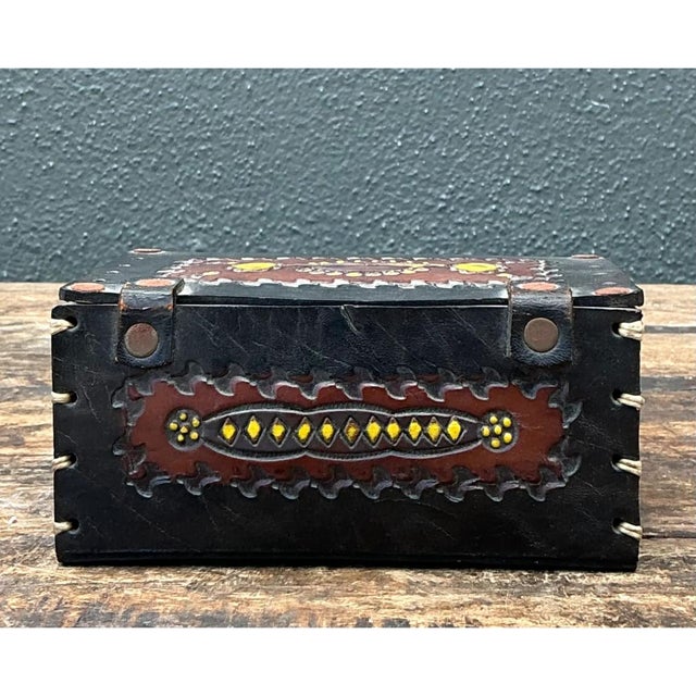 Black Vintage Handcrafted Leather Trinket Box For Sale - Image 8 of 12
