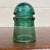 Early 20th Century Vintage Brookfield Teal Green Aqua Glass Insulator For Sale - Image 5 of 6