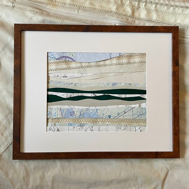 Green Contemporary Semi-Abstract​ Mixed Media Nautical Sailcloth Landscape​ - By JJ-Hogan | Process of Discovery, Framed For Sale - Image 8 of 10