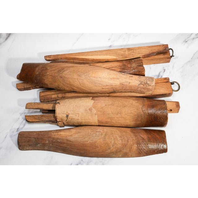 Authentic Brown & Black Antique English Leather Riding Boots Wood Tree Forms Horse Equestrian Country Home Decor Prop For Sale - Image 9 of 9