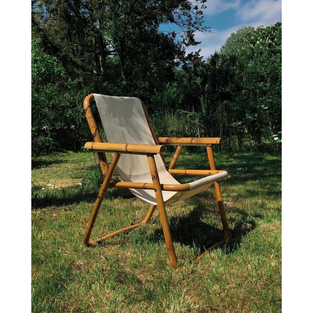 Wood Italian Bamboo and Brass Folding Chair attributed to Raffaella Crespi, 1960s For Sale - Image 7 of 11