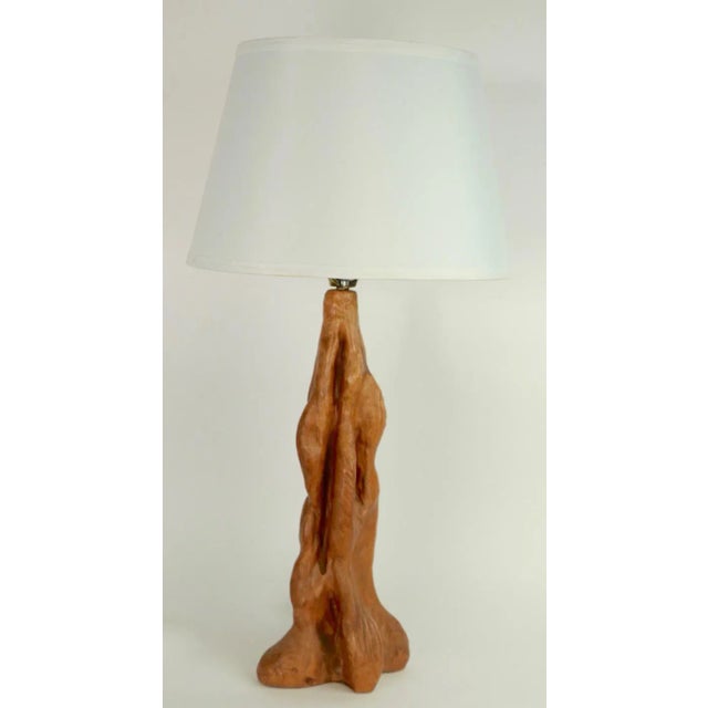 Chic Organic Modern table lamp of cast plaster, to simulate free form wood. Clean and working condition, shade not...